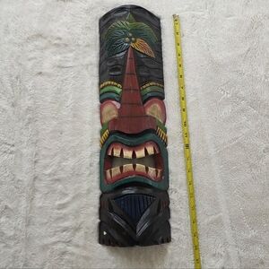 Colorful Hand Carved Wooden Tribal Mask Wall Decor